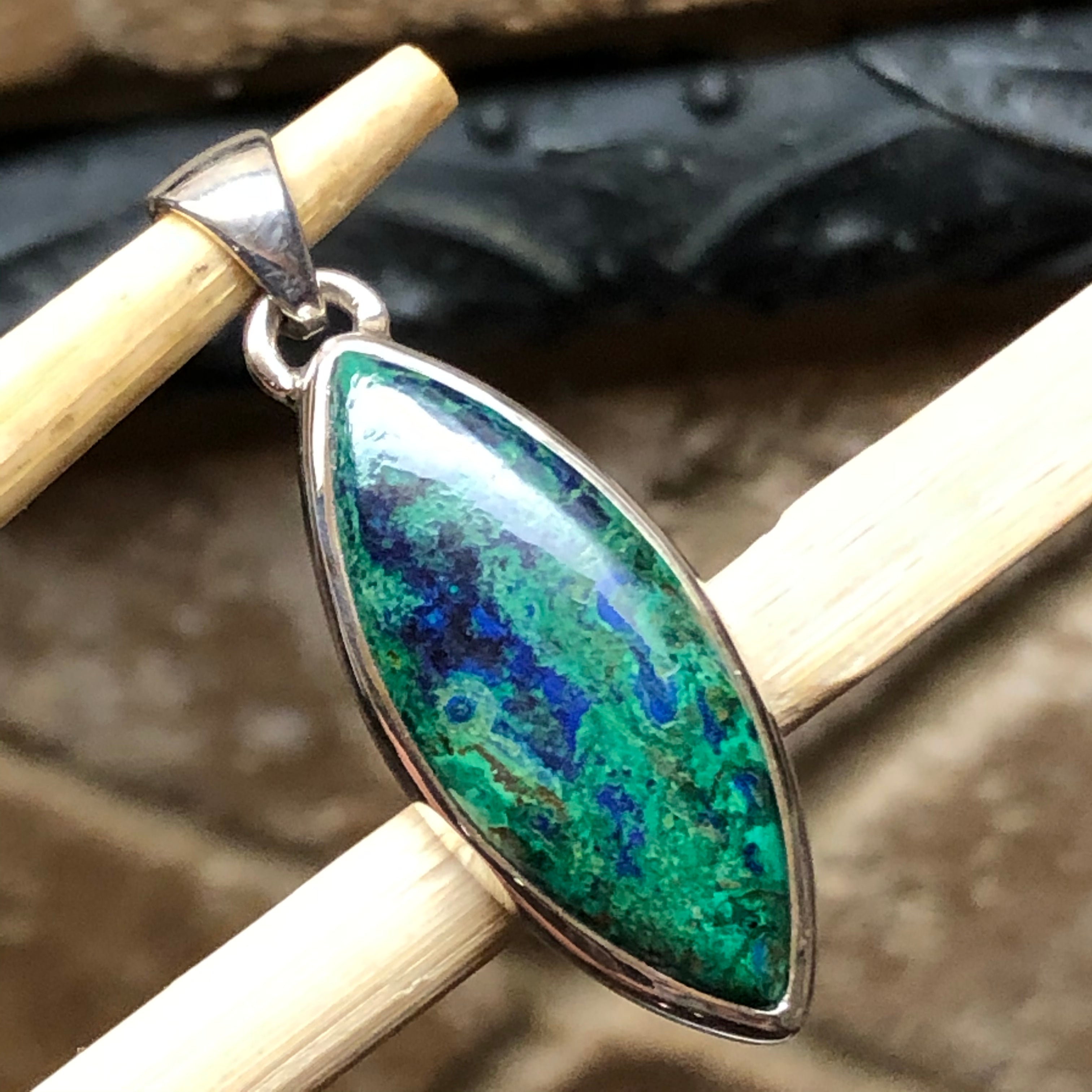 Natural Malachite in Azurite 925 Sterling Silver Pendant 35mm - Natural Rocks by Kala