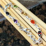 Natural Garnet, Carnelian, Citrine, Peridot 925 Solid Sterling Silver 7-Chakra Bracelet 7" - Natural Rocks by Kala