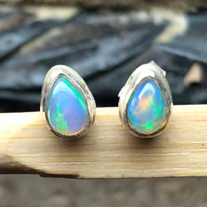 Natural Ethiopian Opal 925 Solid Sterling Silver Stud Earrings 7mm - Natural Rocks by Kala