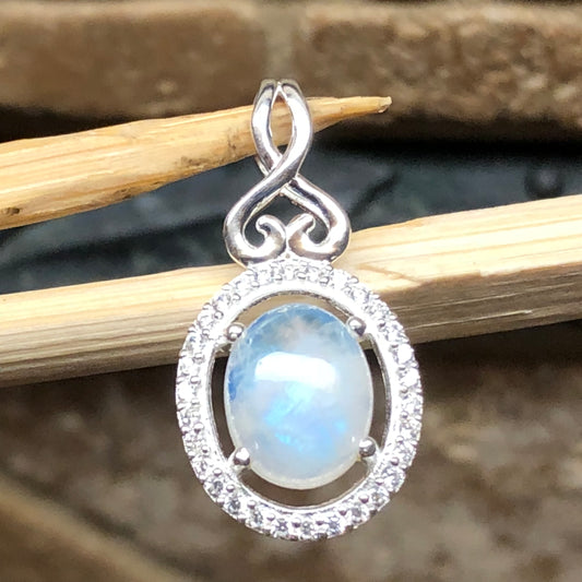 Natural Rainbow Moonstone 925 Solid Sterling Silver Pendant 25mm - Natural Rocks by Kala