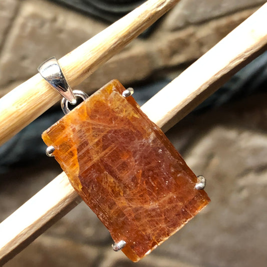 Natural Orange Kyanite 925 Solid Sterling Silver Pendant 30mm - Natural Rocks by Kala