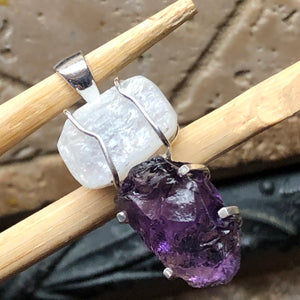 Natural Cluster Amethyst, Rainbow Moonstone 925 Solid Sterling Silver Pendant 40mm - Natural Rocks by Kala