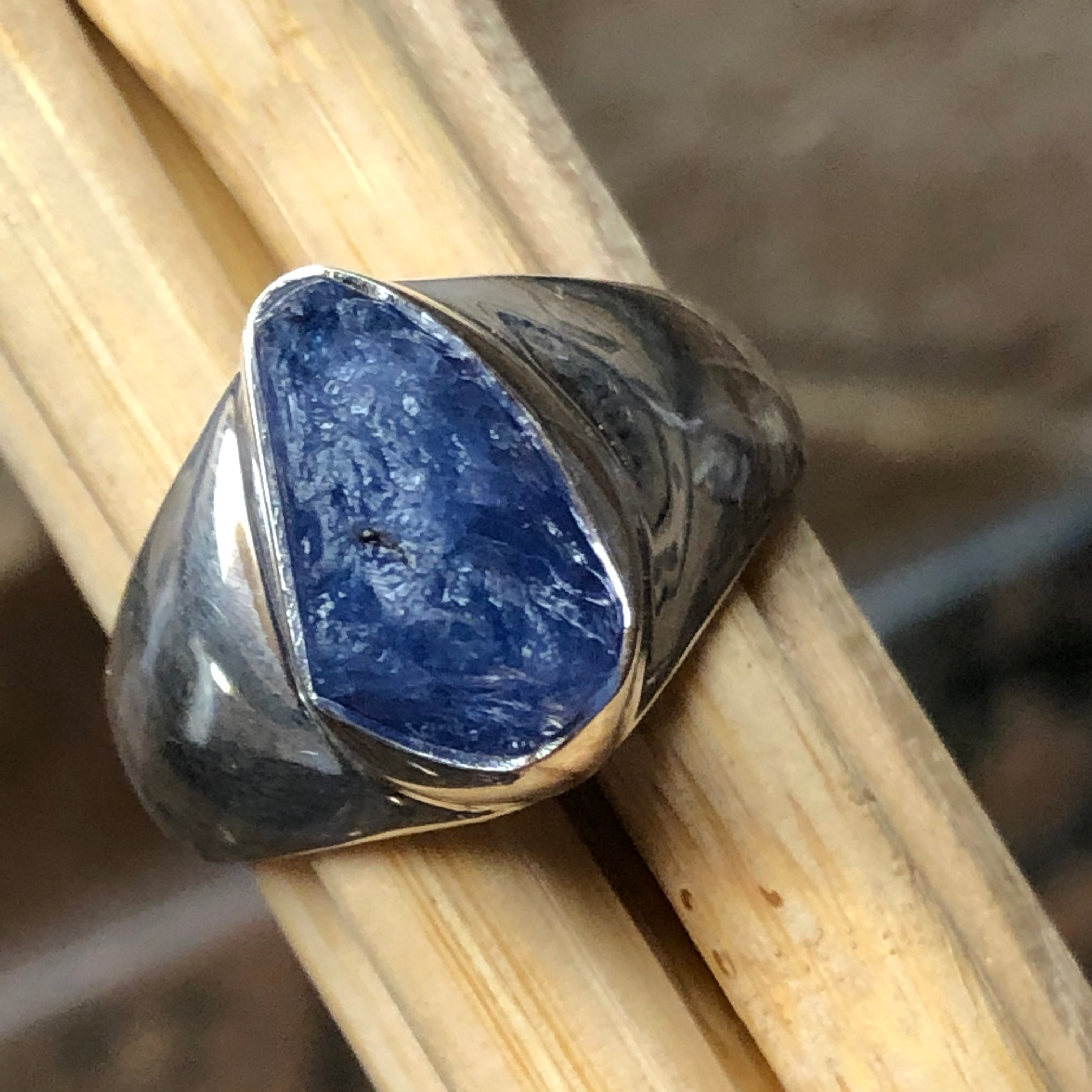 Natural Cluster Tanzanite 925 Solid Sterling Silver Men's Ring Size 9 - Natural Rocks by Kala