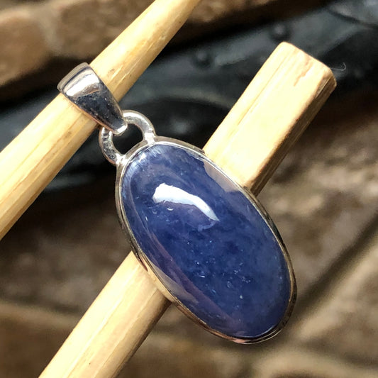 Natural Cabochan Tanzanite 925 Solid Sterling Silver Pendant 30mm - Natural Rocks by Kala