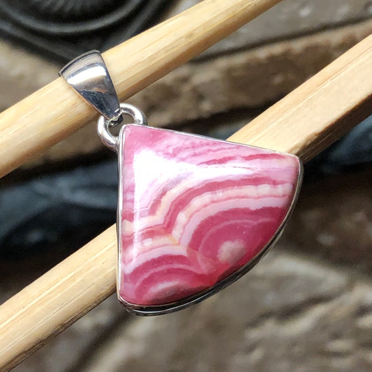 Natural Pink Rhodocrosite 925 Solid Sterling Silver Pendant 30mm - Natural Rocks by Kala
