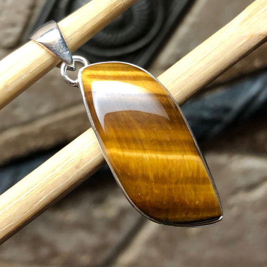 Natural Tiger's Eye 925 Solid Sterling Silver Pendant 40mm - Natural Rocks by Kala