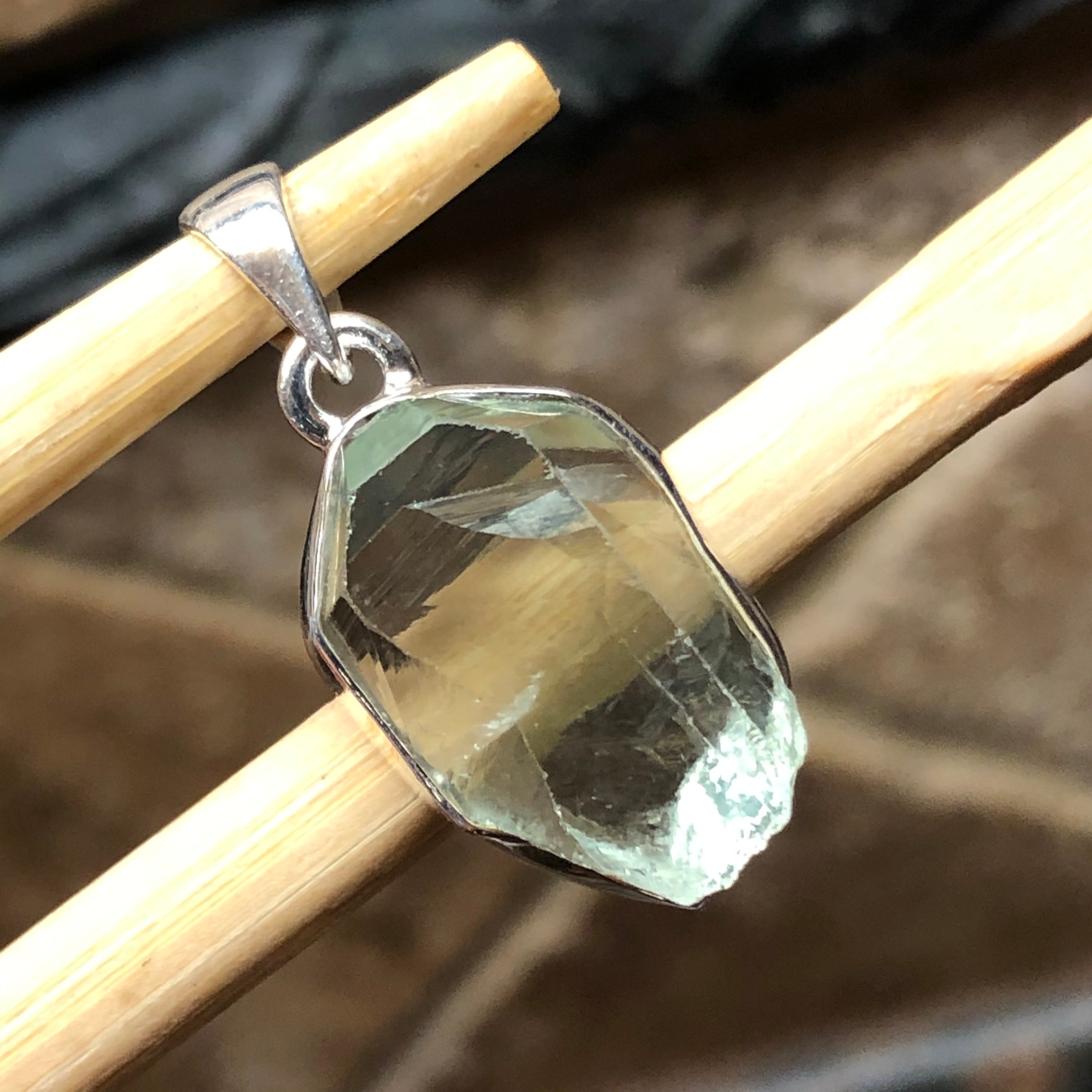 Natural Green Amethyst 925 Solid Sterling Silver Cluster Pendant 30mm - Natural Rocks by Kala