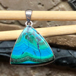 Natural Malachite in Chrysocolla 925 Solid Sterling Silver Pendant 30mm - Natural Rocks by Kala