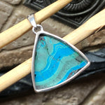 Natural Malachite in Chrysocolla 925 Solid Sterling Silver Pendant 30mm - Natural Rocks by Kala