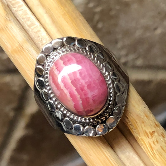 Natural Pink Rhodocrosite 925 Solid Sterling Silver Ring Size 9.5 - Natural Rocks by Kala