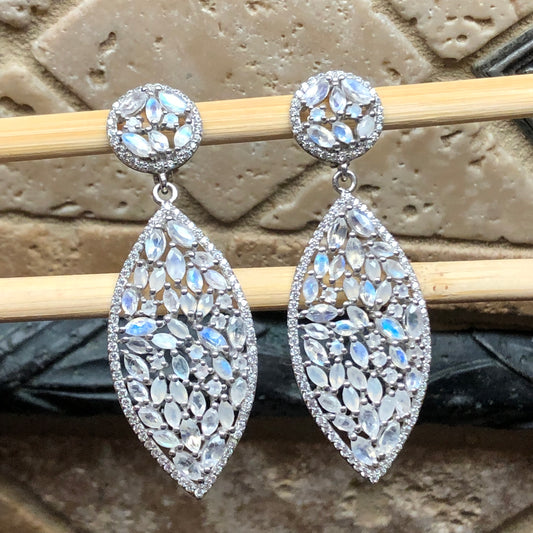 Natural Rainbow Moonstone 925 Solid Sterling Silver Earrings 55mm - Natural Rocks by Kala