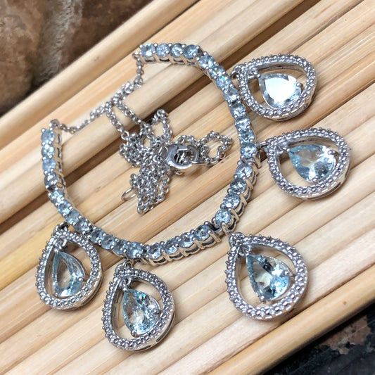 Natural 15ct Blue Aquamarine 925 Solid Sterling Silver Designer Pendant Necklace 18" - Natural Rocks by Kala