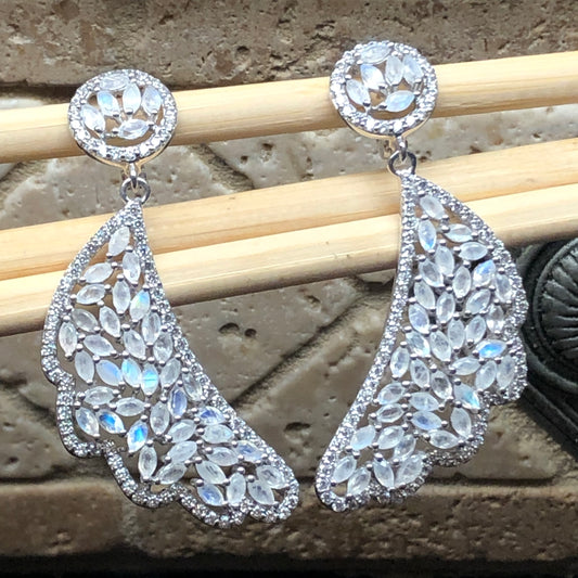 Natural Rainbow Moonstone 925 Solid Sterling Silver Earrings 55mm - Natural Rocks by Kala