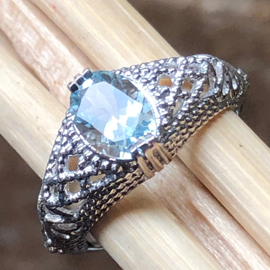 Natural 1.25ct Blue Aquamarine 925 Solid Sterling Silver Engagement Ring Size 5, 6, 7, 8, 9 - Natural Rocks by Kala