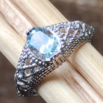 Natural 1.25ct Blue Aquamarine 925 Solid Sterling Silver Engagement Ring Size 6, 7, 8, 9 - Natural Rocks by Kala