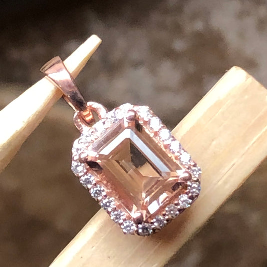 Natural 2ct Peach Morganite 14k Rose Gold Over Sterling Silver Pendant 18mm - Natural Rocks by Kala