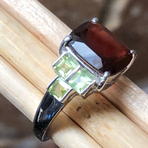 Natural 4ct Garnet, Green Peridot 925 Solid Sterling Silver Ring Size 6, 7, 8, 9 - Natural Rocks by Kala