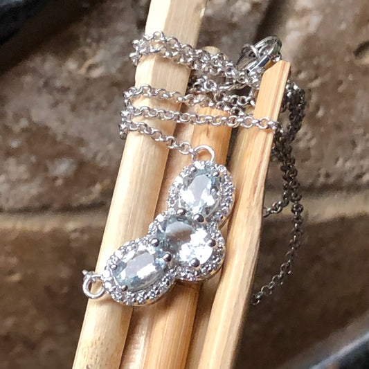Natural 6ct Blue Aquamarine, White Sapphire 925 Solid Sterling Silver Pendant Necklace 18" - Natural Rocks by Kala
