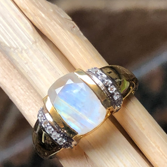Natural Rainbow Moonstone 14k Gold Over 925 Sterling Silver Engagement Ring Size 6, 7, 8, 9, 10 - Natural Rocks by Kala