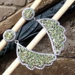 Genuine 40ct Green Peridot, White Sapphire 925 Solid Sterling Silver Earrings 60mm - Natural Rocks by Kala