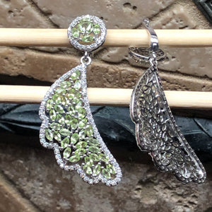 Genuine 40ct Green Peridot, White Sapphire 925 Solid Sterling Silver Earrings 60mm - Natural Rocks by Kala