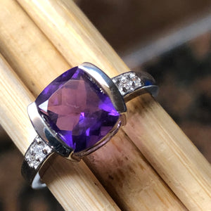 Natural 2ct Purple Amethyst, White Topaz 925 Solid Sterling Silver Engagement Ring Size 6, 7, 8, 9 - Natural Rocks by Kala