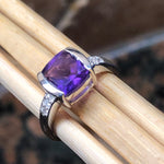 Natural 2ct Purple Amethyst, White Topaz 925 Solid Sterling Silver Engagement Ring Size 6, 7, 8, 9 - Natural Rocks by Kala