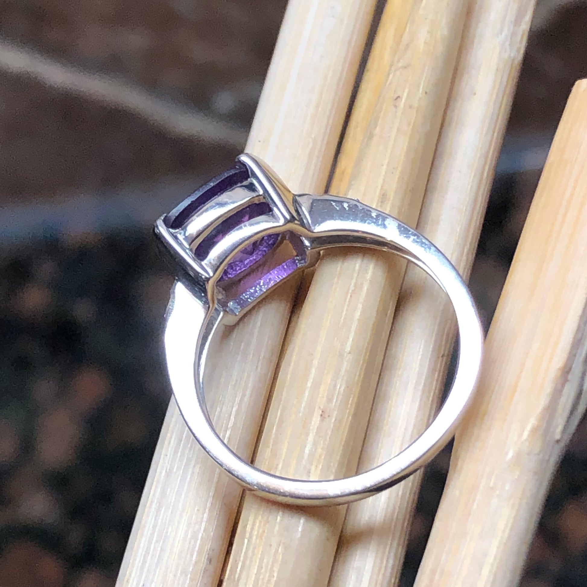 Natural 2ct Purple Amethyst, White Topaz 925 Solid Sterling Silver Engagement Ring Size 6, 7, 8, 9 - Natural Rocks by Kala