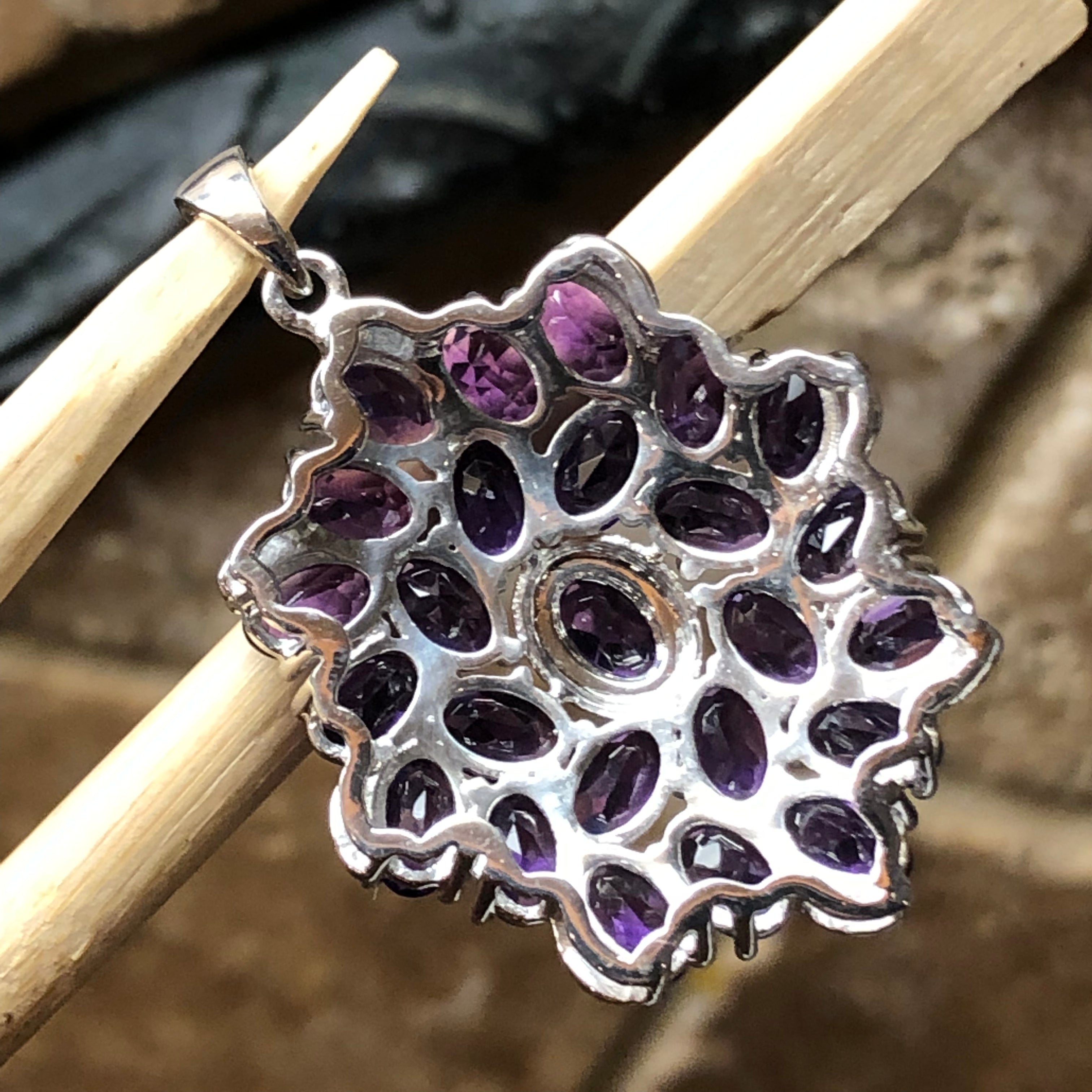 Natural 40ct Purple Amethyst 925 Solid Sterling Silver Pendant 40mm - Natural Rocks by Kala