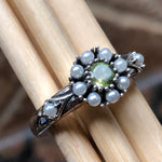 Natural Peridot, Freshwater Cultured Pearl 925 Sterling Silver Engagement Ring Size 5, 6, 7, 8, 9 - Natural Rocks by Kala