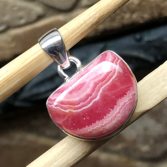 Natural Pink Rhodocrosite 925 Solid Sterling Silver Pendant 25mm - Natural Rocks by Kala