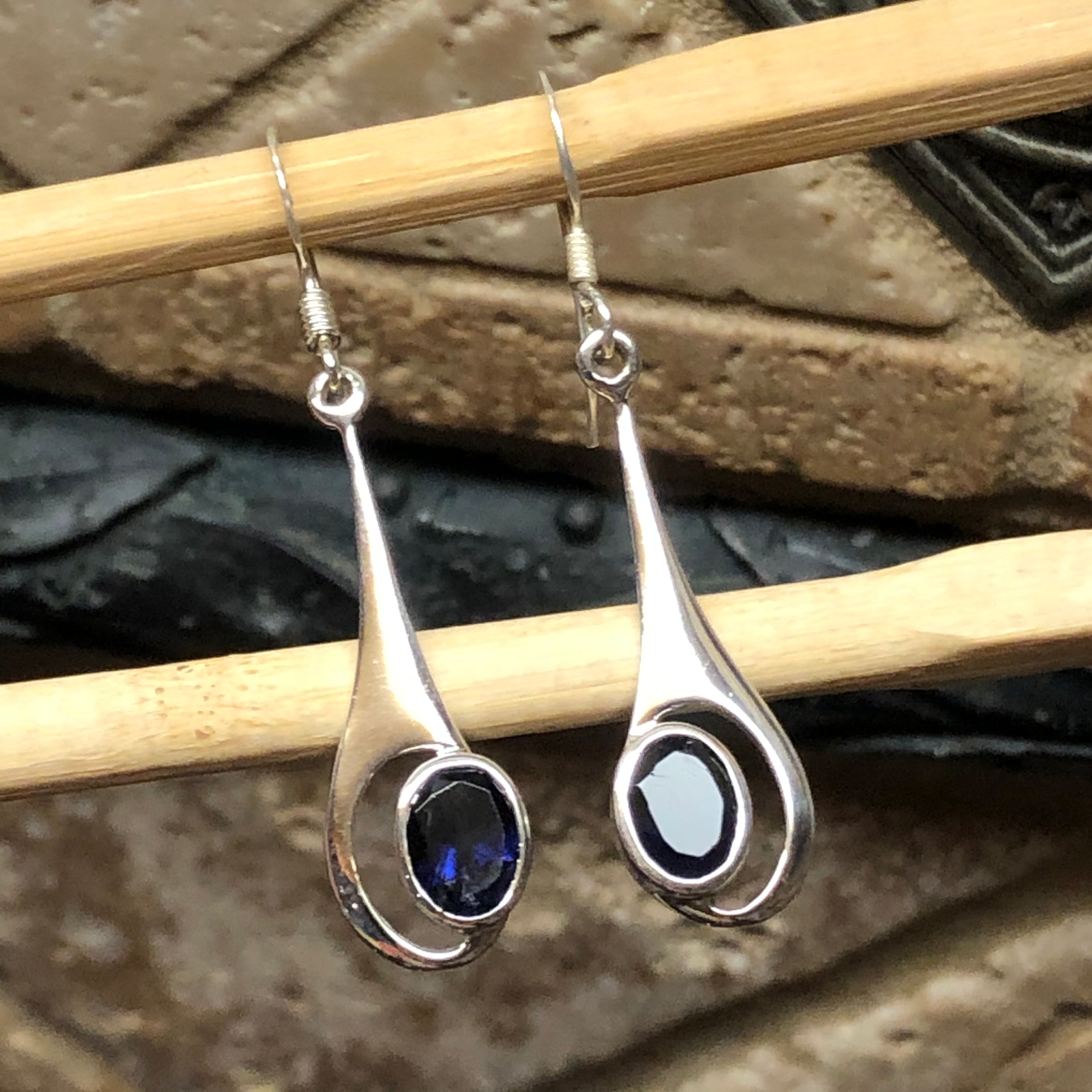 Natural 2ct Iolite 925 Solid Sterling Silver Earrings 45mm - Natural Rocks by Kala