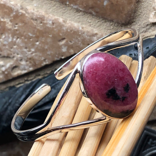 Natural Pink Rhodonite 925 Sterling Silver Cuff Bracelets - Natural Rocks by Kala