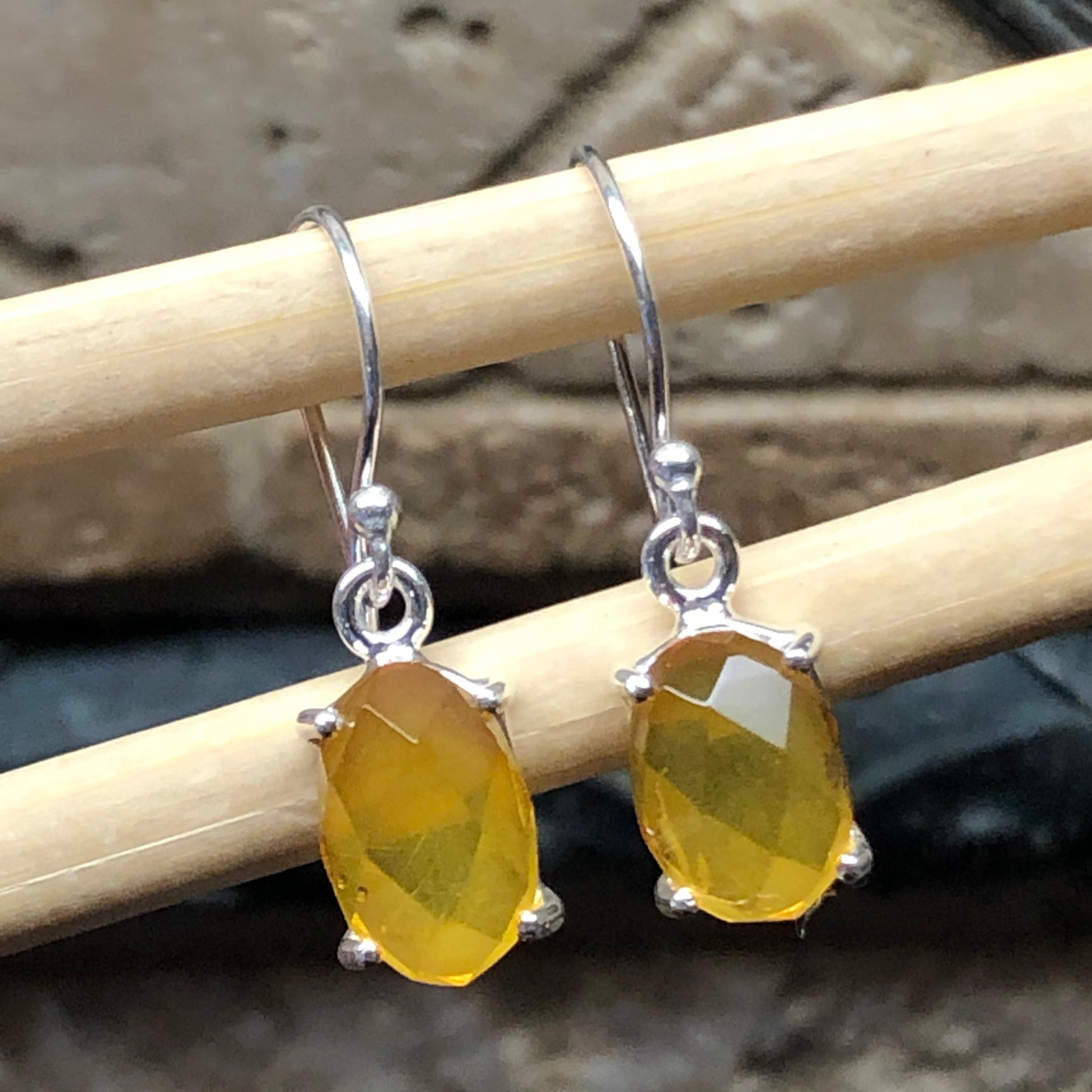 Natural Baltic Amber 925 Solid Sterling Silver Earrings 25mm - Natural Rocks by Kala