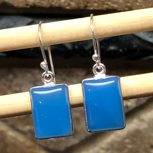 Natural Blue Chalcedony 925 Solid Sterling Silver Earrings 25mm - Natural Rocks by Kala