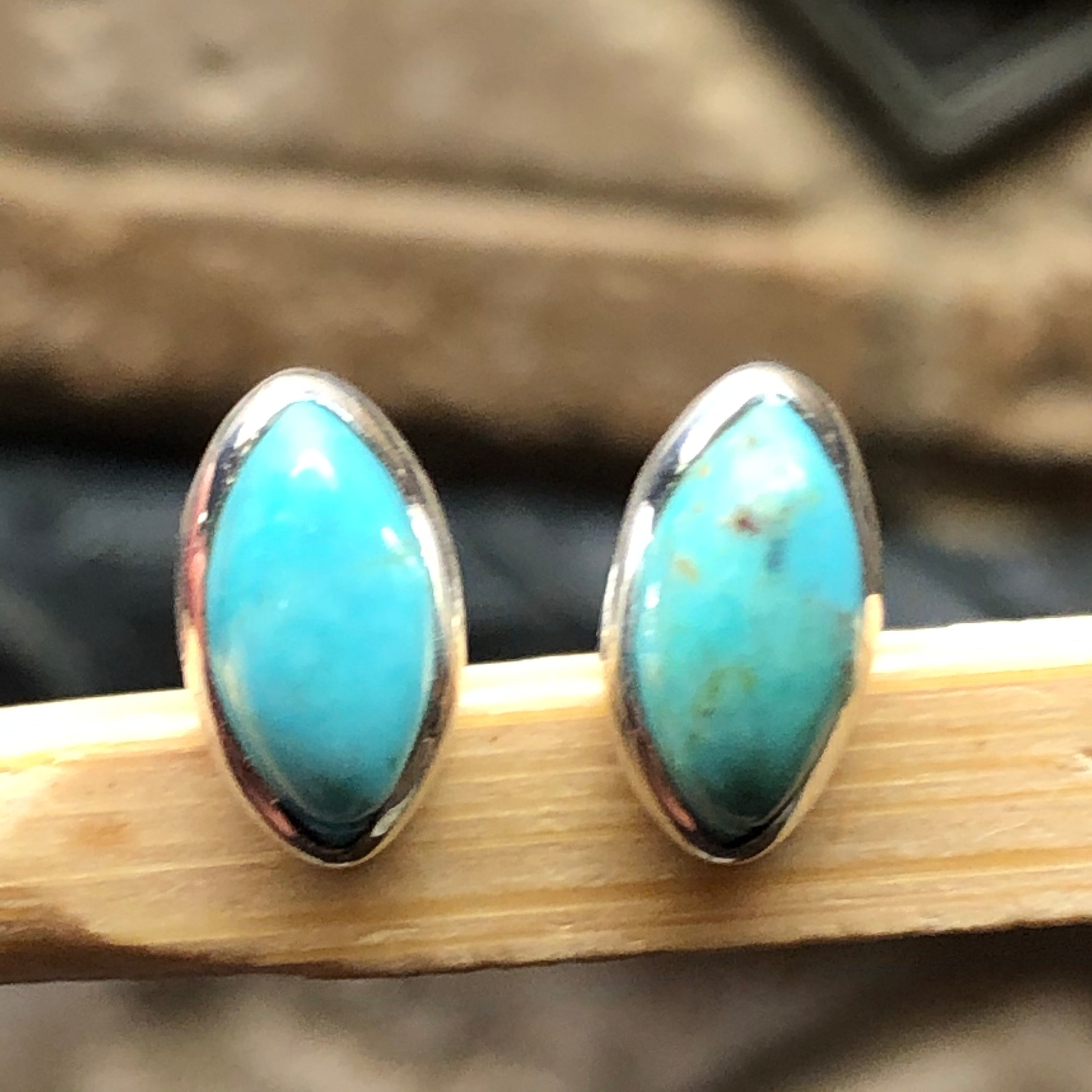 Natural Blue Mohave Turquoise 925 Solid Sterling Silver Stud Earrings 10mm - Natural Rocks by Kala