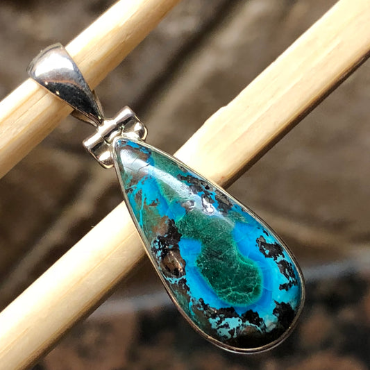 Natural Malachite in Azurite 925 Solid Sterling Silver Pendant 35mm - Natural Rocks by Kala