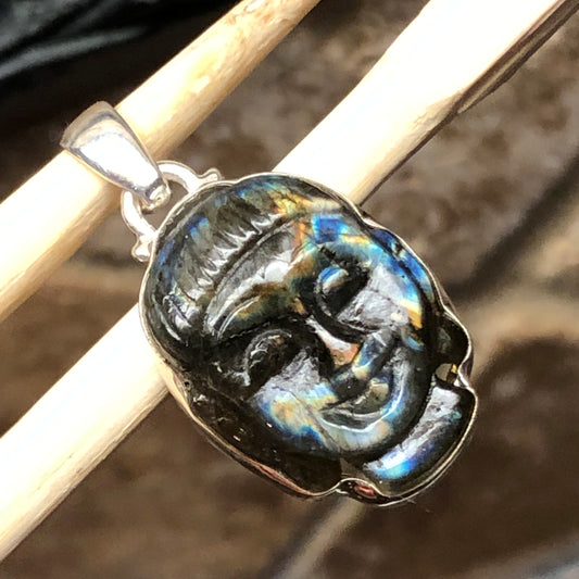 Natural Labradorite 925 Sterling Silver Head of the Guan yin/Meditate Budda Pendant 30mm - Natural Rocks by Kala