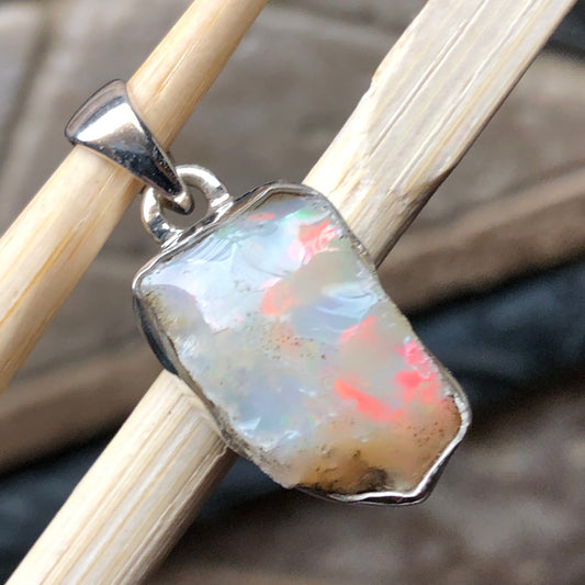 Genuine Ethiopian Opal 925 Solid Sterling Silver Pendant 25mm - Natural Rocks by Kala