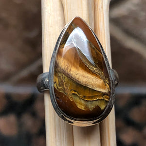 Genuine Red Tiger Iron 925 Sterling Silver Tigers Eye, Jasper Ring Size 6.75 - Natural Rocks by Kala