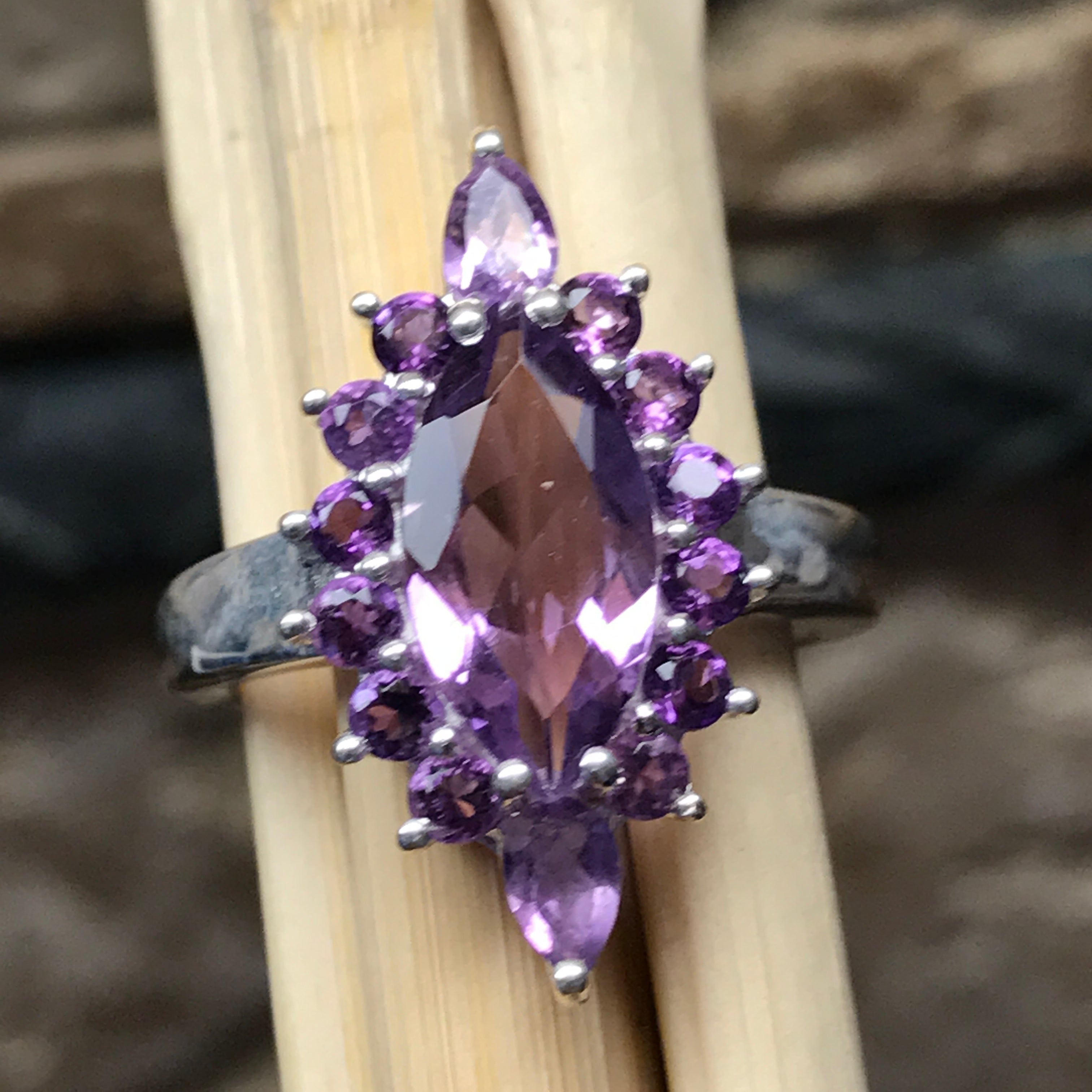 Natural Purple Amethyst 925 Solid Sterling Silver Ring Size 6, 7, 8 - Natural Rocks by Kala