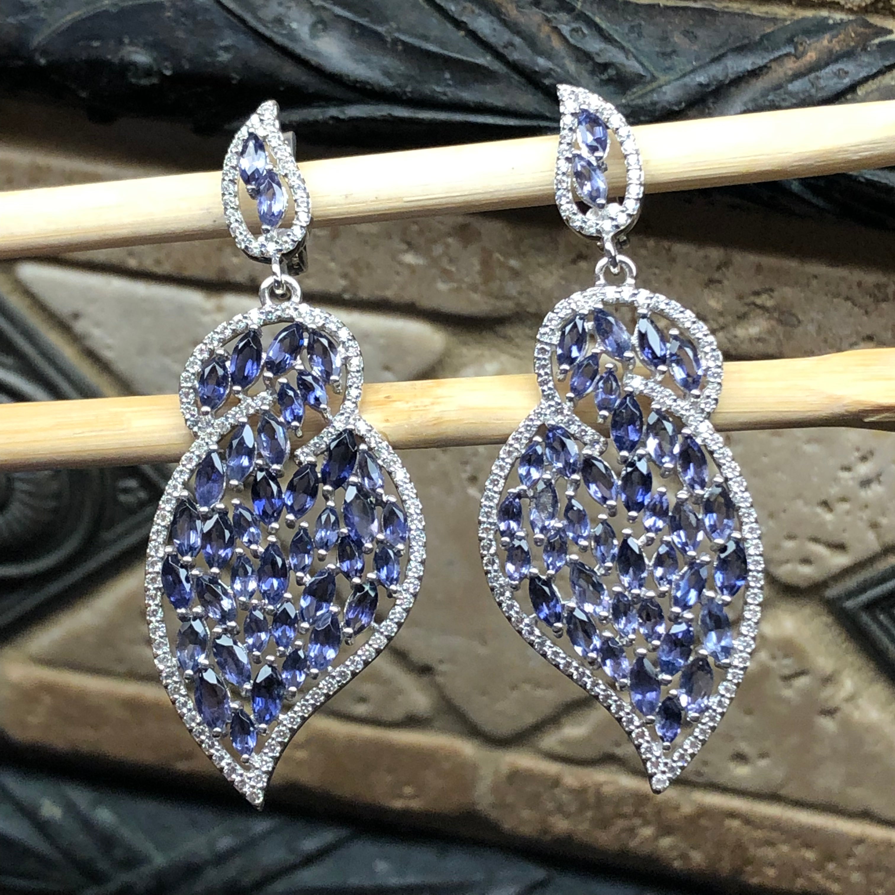 Natural 25ct Iolite 925 Solid Sterling Silver Earrings 60mm - Natural Rocks by Kala