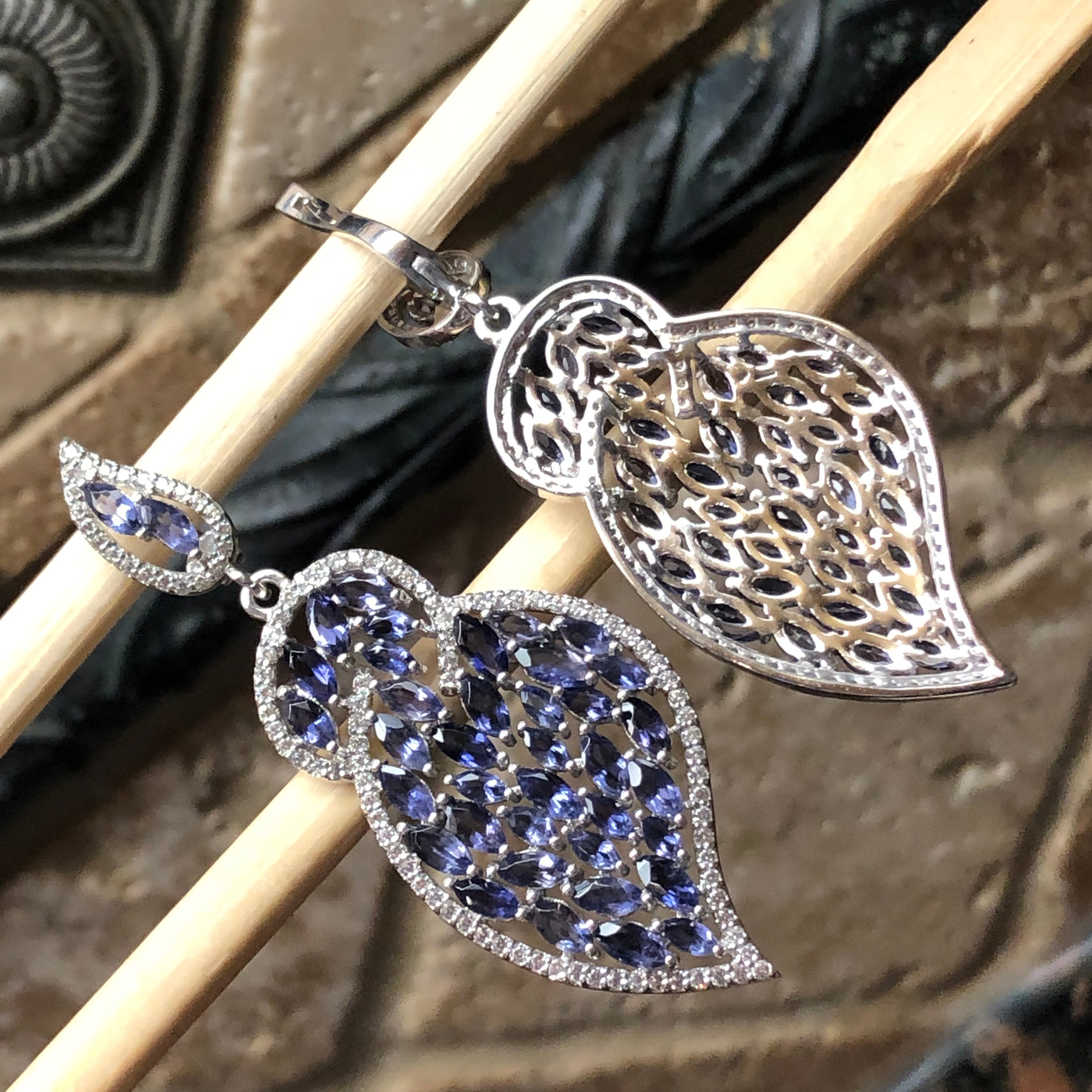 Natural 25ct Iolite 925 Solid Sterling Silver Earrings 60mm - Natural Rocks by Kala