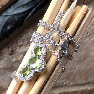 Natural 3.5ct Apple Green Peridot, White Sapphire 925 Solid Sterling Silver Pendant Necklace 18" - Natural Rocks by Kala