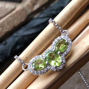Natural 3.5ct Apple Green Peridot, White Sapphire 925 Solid Sterling Silver Pendant Necklace 18" - Natural Rocks by Kala