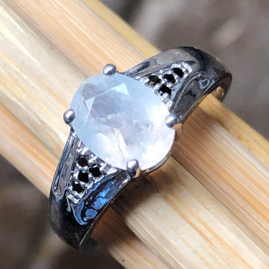 Natural Rainbow Moonstone, Spinel 925 Sterling Silver Engagement Ring Size 6, 7, 8, 9 - Natural Rocks by Kala