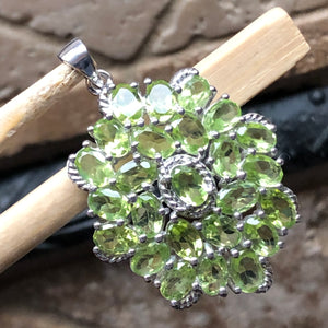 Genuine 25ct Green Peridot 925 Solid Sterling Silver Pendant 40mm - Natural Rocks by Kala