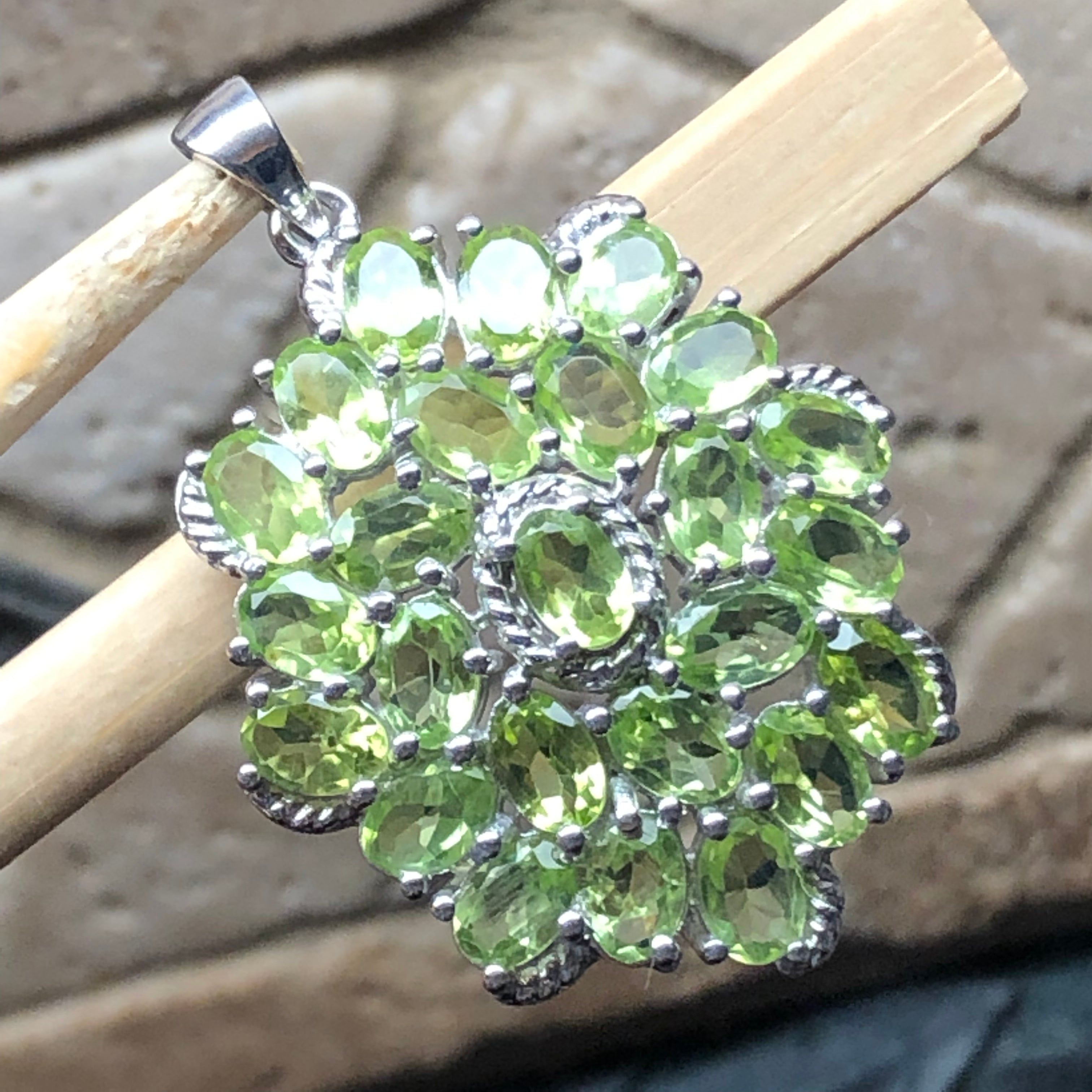 Genuine 25ct Green Peridot 925 Solid Sterling Silver Pendant 40mm - Natural Rocks by Kala