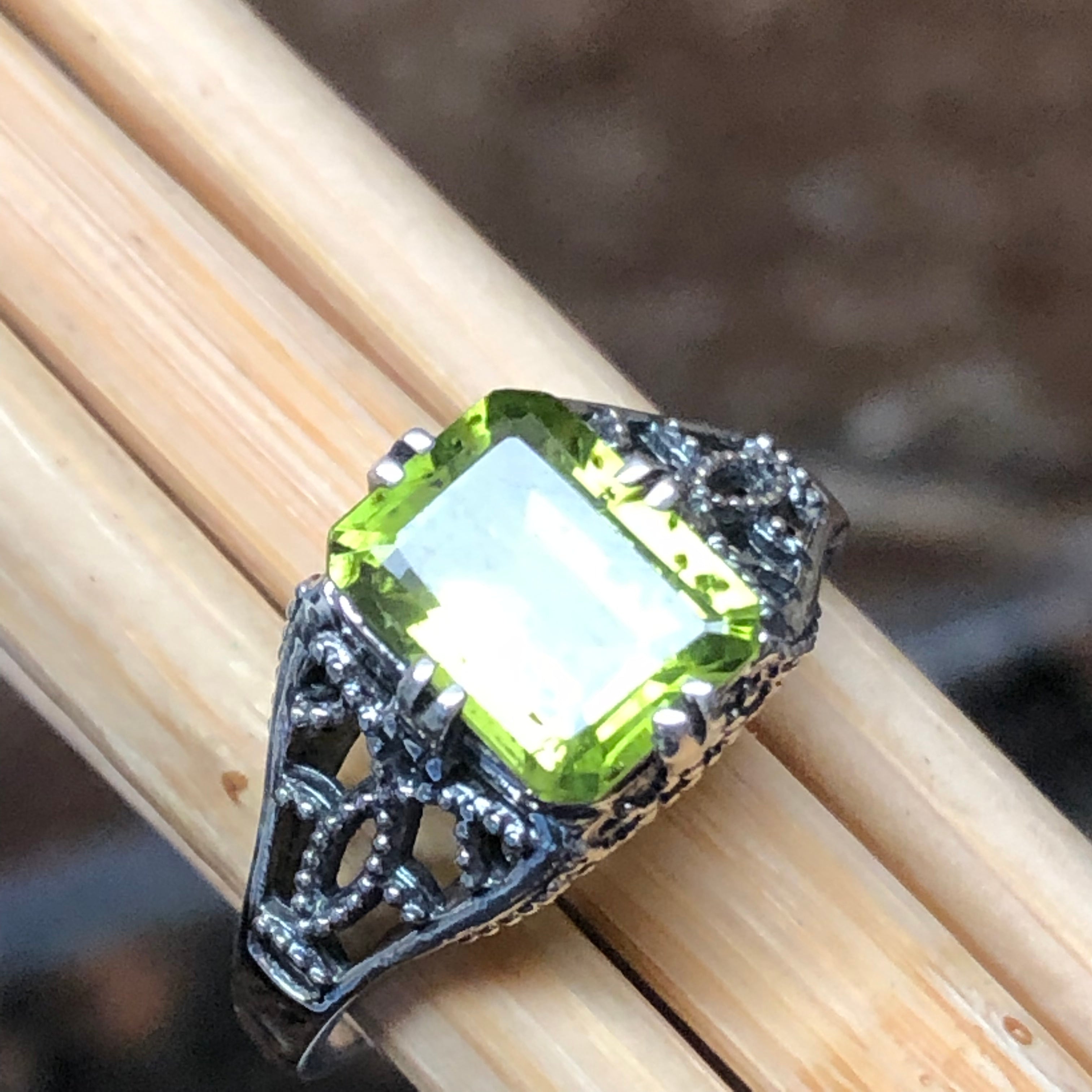 Natural 2.5ct Peridot 925 Solid Sterling Silver Engagement Ring Size 5, 6, 7, 8, 9 - Natural Rocks by Kala