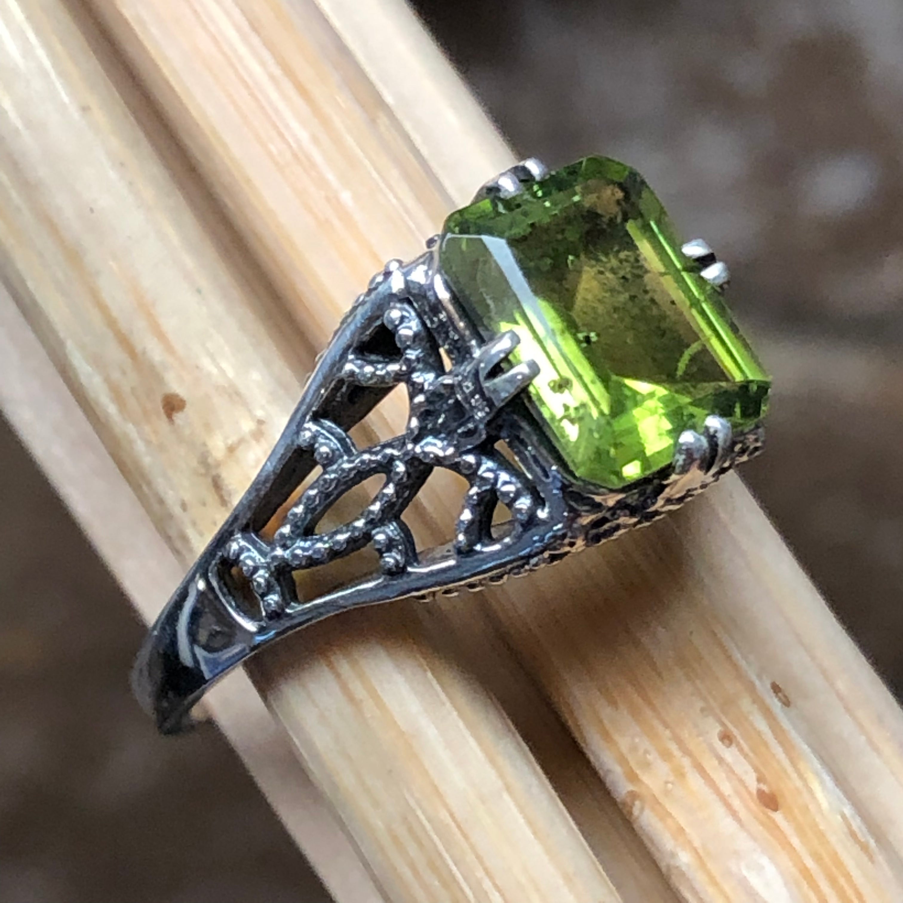 Natural 2.5ct Peridot 925 Solid Sterling Silver Engagement Ring Size 5, 6, 7, 8, 9 - Natural Rocks by Kala